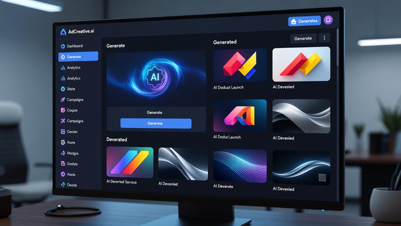 AdCreative.ai Dashboard interface generating artificial intelligence advertising graphics
